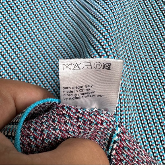 Akris Punto Womens Size 6 Crop Bolero Cardigan Full Zip Blue Red White Pattern - Picture 5 of 5